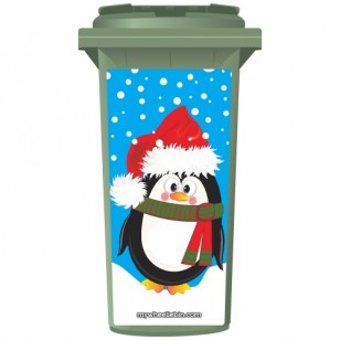 Christmas Penguin In A Santa Hat Wheelie Bin Sticker Panel